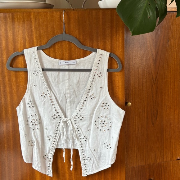 Mango Tops - Mango White Eyelet Tie-Front Camisole